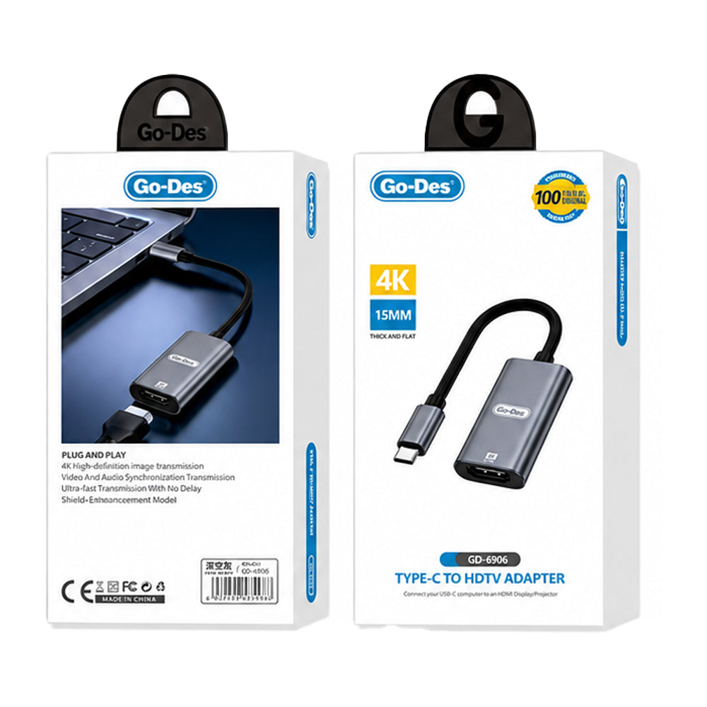 Go Des GD-6906 HDTV Type-C to HDMI 4K Ultra HD Ses ve Video Adaptörü 60hz Gri