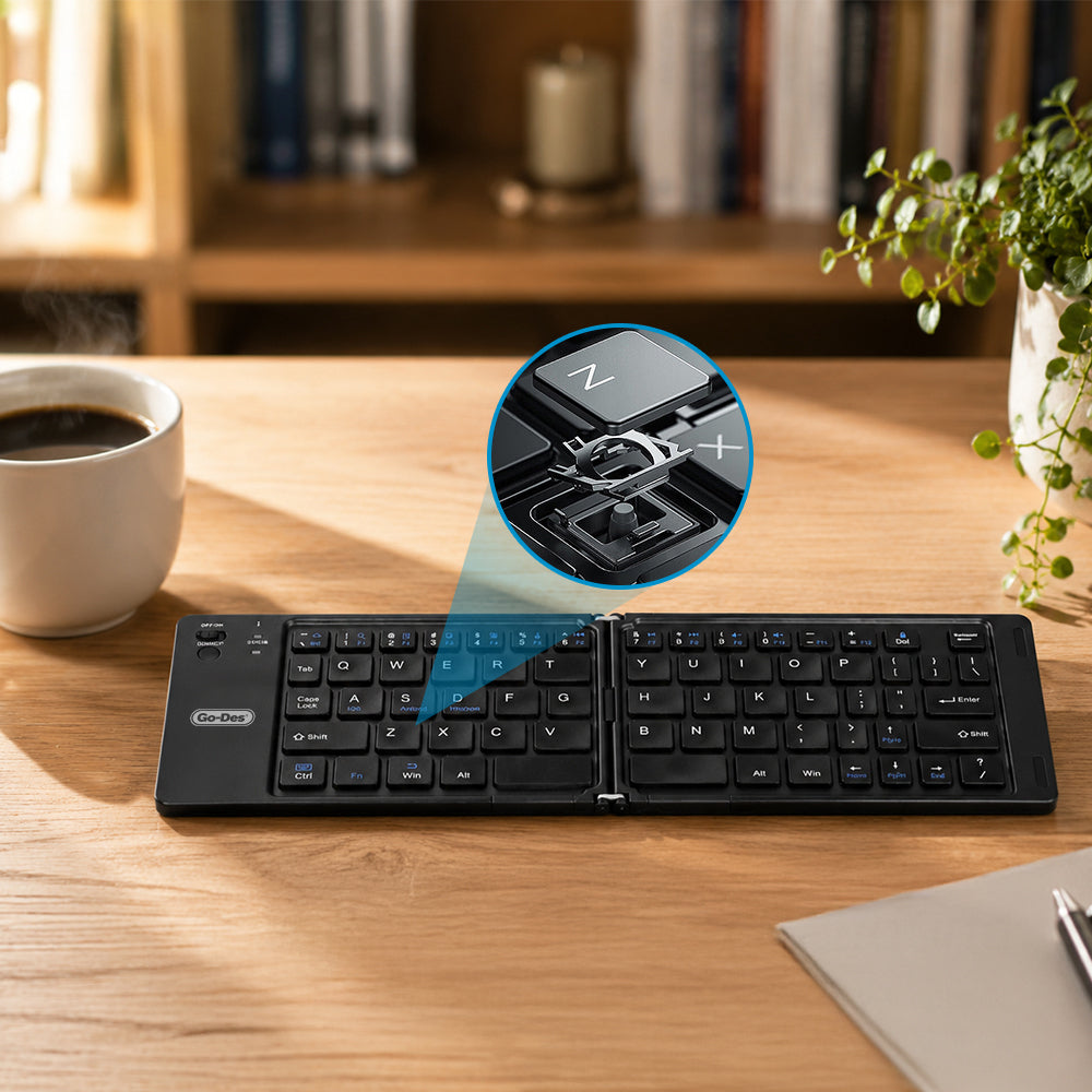 Go Des GD-KB326 Sessiz Tuş Tasarımlı Katlanabilir Bluetooth Bağlantılı Kablosuz Klavye Siyah