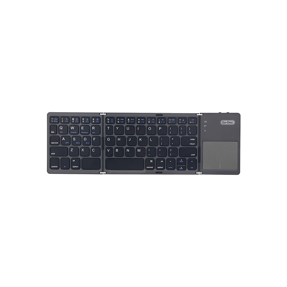 Go Des GD-KB328 Sessiz Tuş Tasarımlı Touch Pad Özellikli Katlanabilir Bluetooth Bağlantılı Kablosuz Klavye Siyah