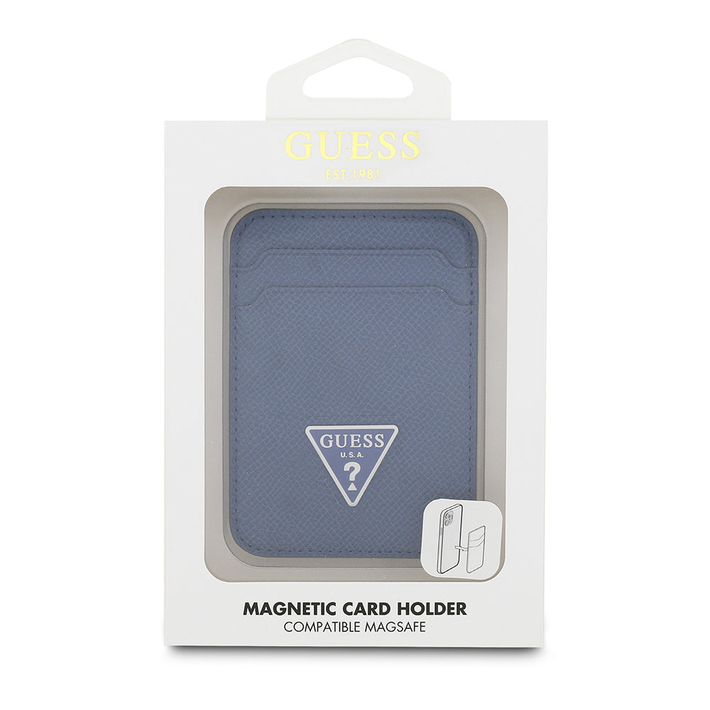 Guess Orjinal Lisanslı 2 Hazneli Üçgen Logolu Deri Magnetik Kartlık Mavi
