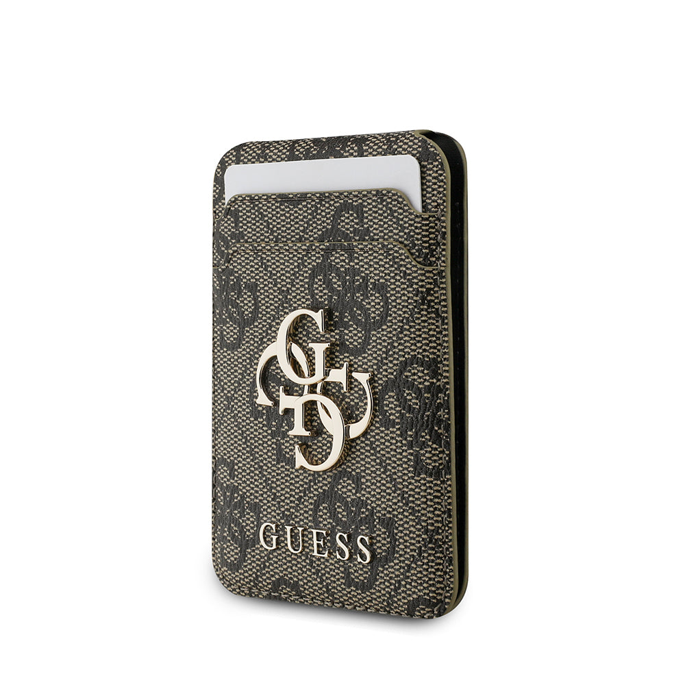Guess Orjinal Lisanslı PU Deri 4G Desenli Metal Büyük 4G ve Yazı Logolu Standlı Magnetik Kartlık Siyah
