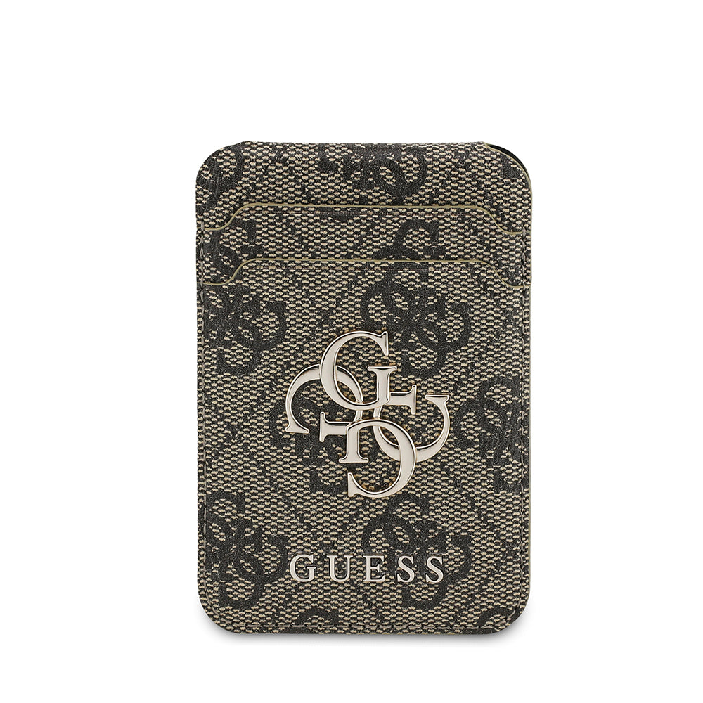 Guess Orjinal Lisanslı PU Deri 4G Desenli Metal Büyük 4G ve Yazı Logolu Standlı Magnetik Kartlık Siyah