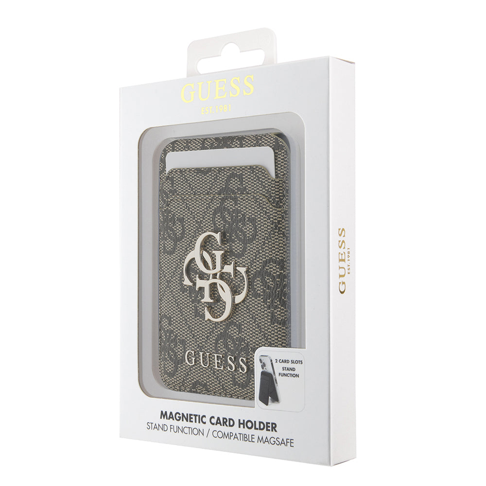 Guess Orjinal Lisanslı PU Deri 4G Desenli Metal Büyük 4G ve Yazı Logolu Standlı Magnetik Kartlık Siyah