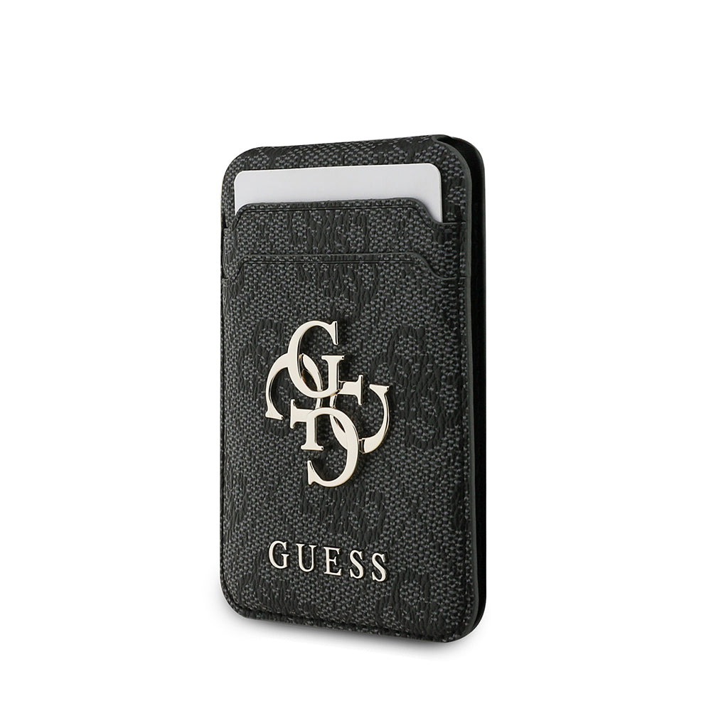 Guess Orjinal Lisanslı PU Deri 4G Desenli Metal Büyük 4G ve Yazı Logolu Standlı Magnetik Kartlık Siyah