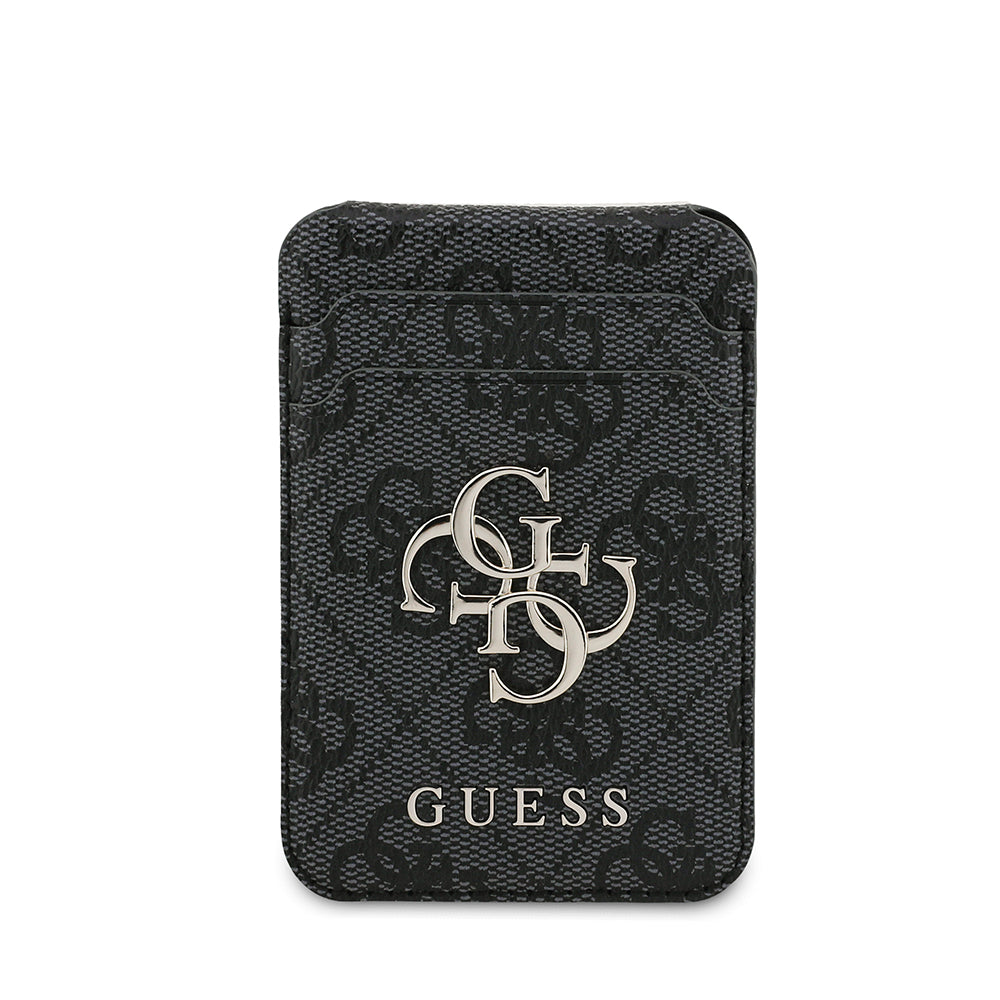 Guess Orjinal Lisanslı PU Deri 4G Desenli Metal Büyük 4G ve Yazı Logolu Standlı Magnetik Kartlık Siyah