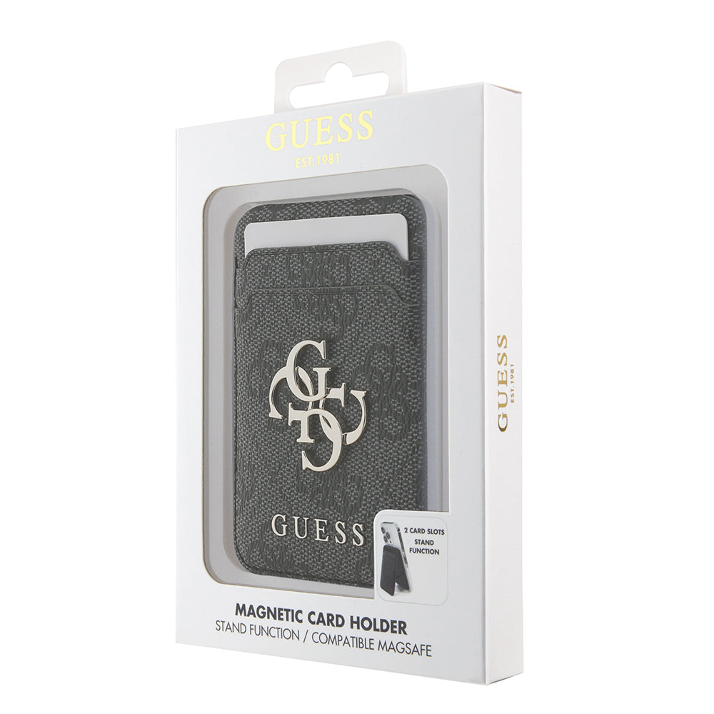 Guess Orjinal Lisanslı PU Deri 4G Desenli Metal Büyük 4G ve Yazı Logolu Standlı Magnetik Kartlık Siyah