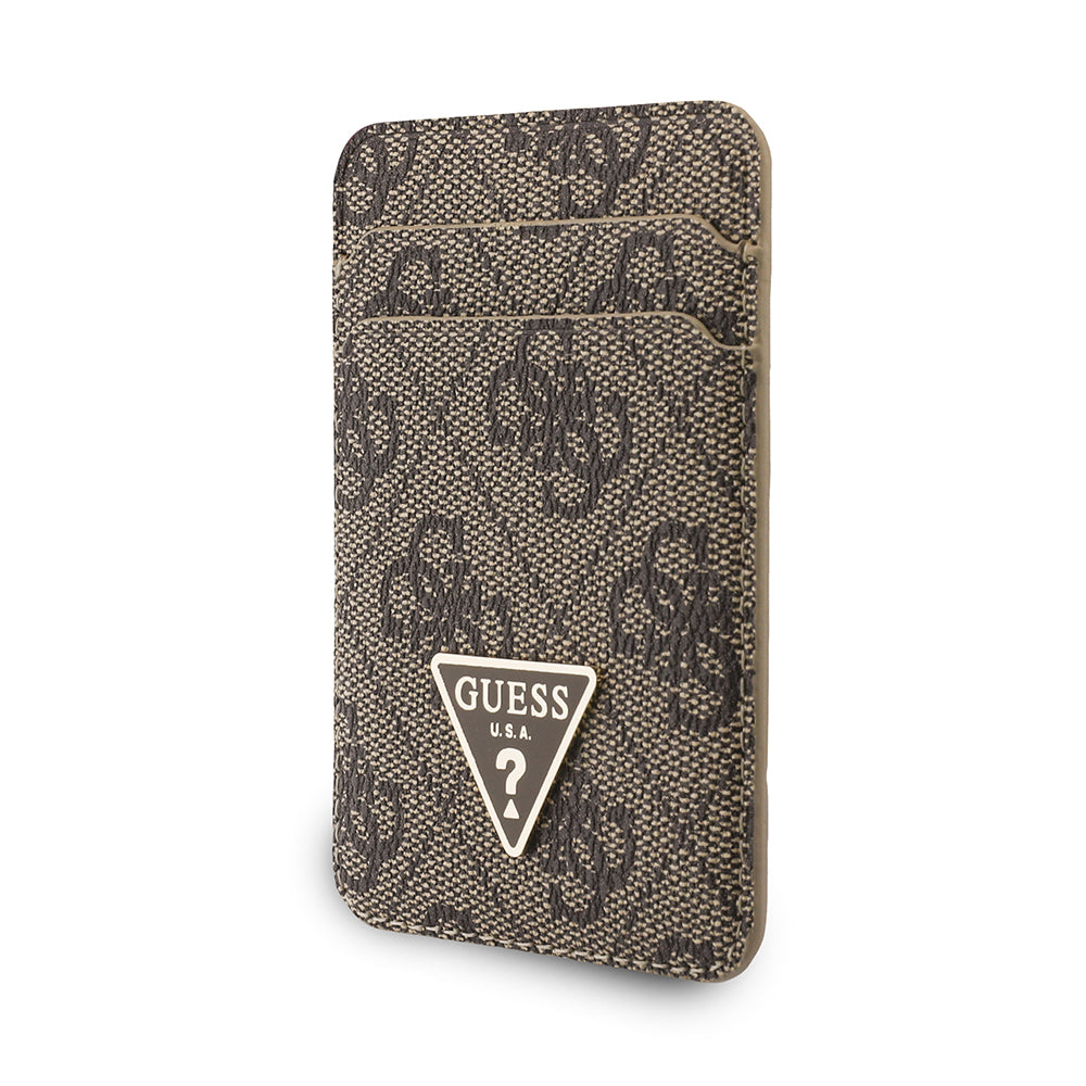 Guess Orjinal Lisanslı 2in1 Bilek Askı İpli 4G Desenli Metal Üçgen Logolu Magnetik Kartlık Kahverengi