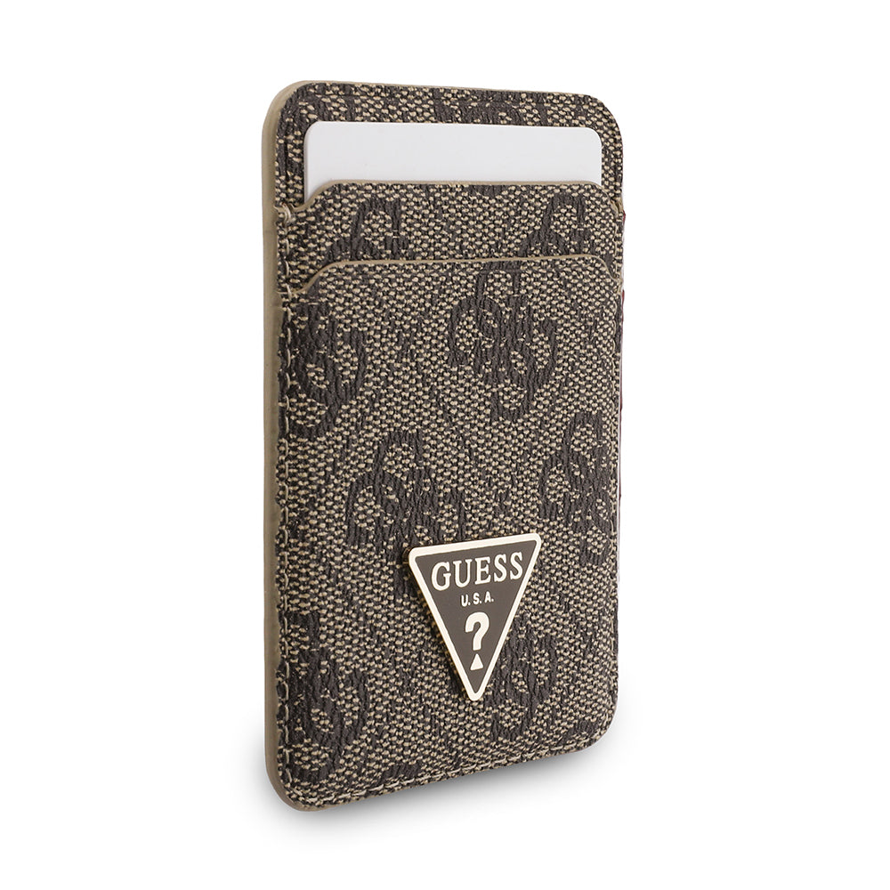 Guess Orjinal Lisanslı 2in1 Bilek Askı İpli 4G Desenli Metal Üçgen Logolu Magnetik Kartlık Kahverengi
