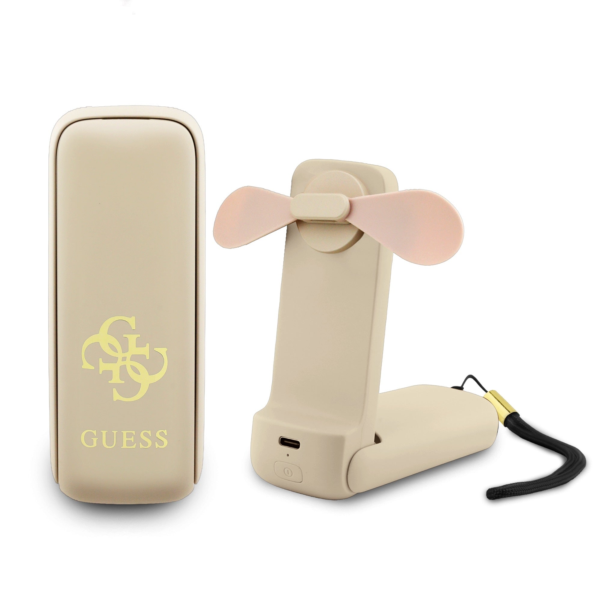 Guess Orjinal Lisanslı 4G Büyük Metal Logolu 3 Kademeli Katlanabilir Portatif Soğutucu El Fanı Bej