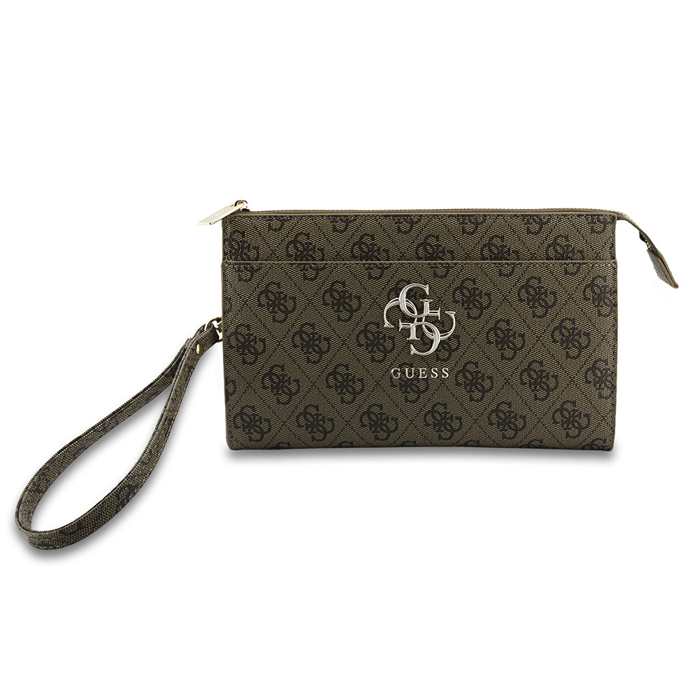 Guess Orjinal Lisanslı 4G Desenli Büyük Metal Logolu Omuz Askılı El Çantası Kahverengi
