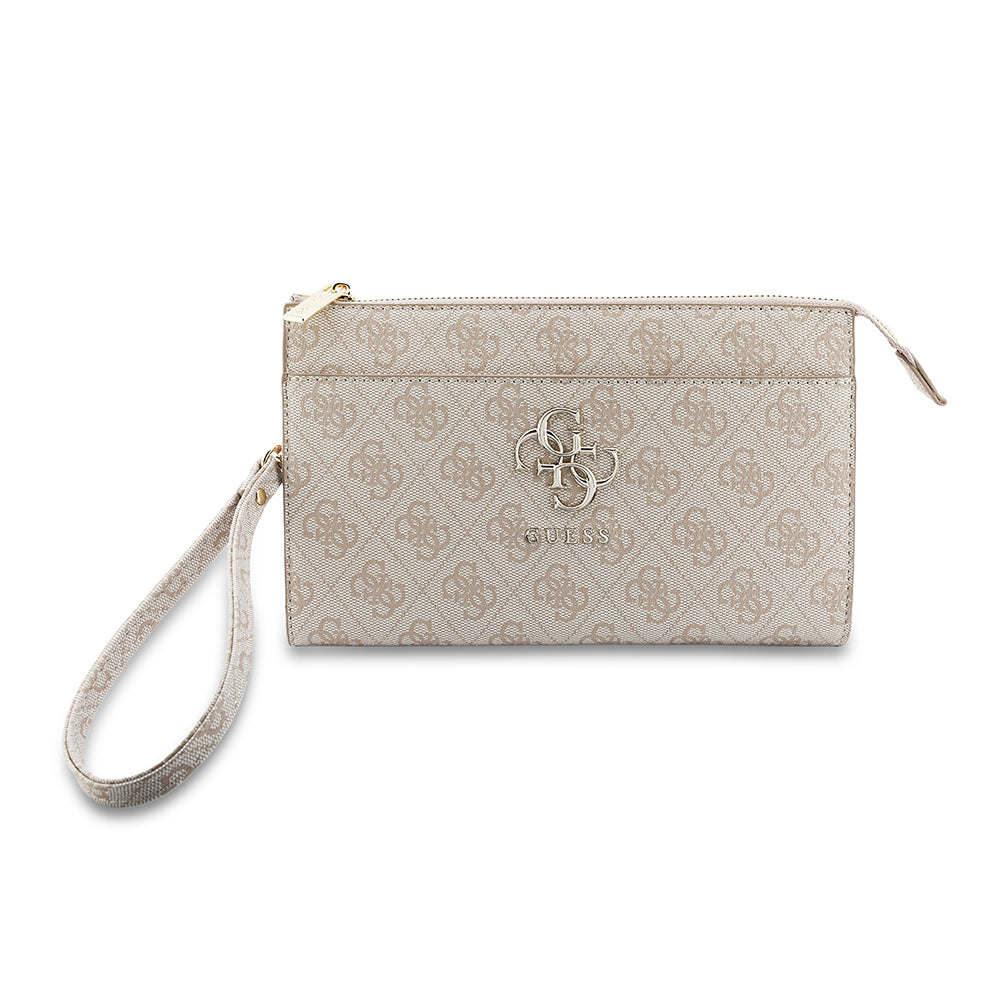 Guess Orjinal Lisanslı 4G Desenli Büyük Metal Logolu Omuz Askılı El Çantası Pembe