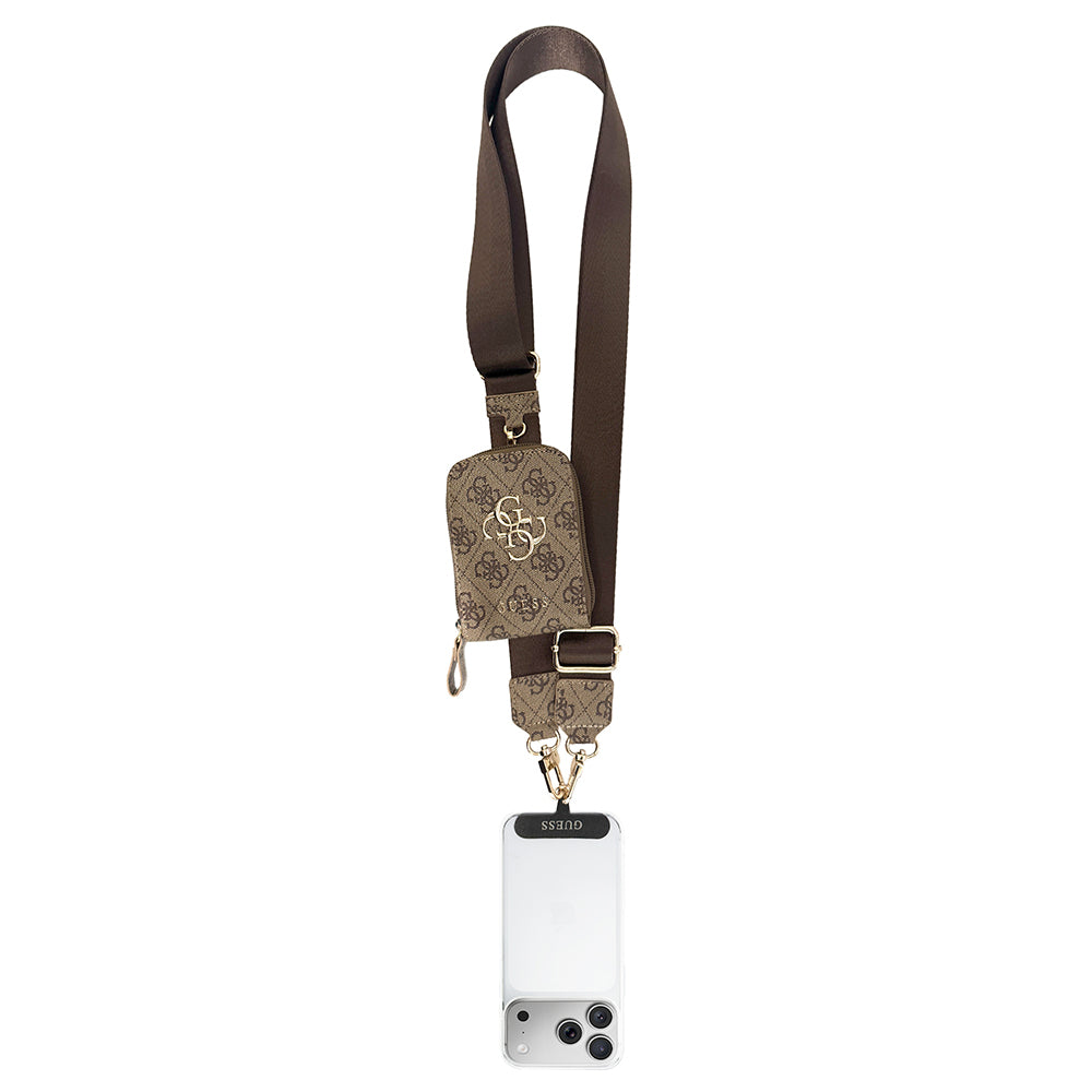 Guess Orjinal Lisanslı 4G Desenli Büyük Metal Logolu Omuz Askılı Purse El Çantası Kahverengi