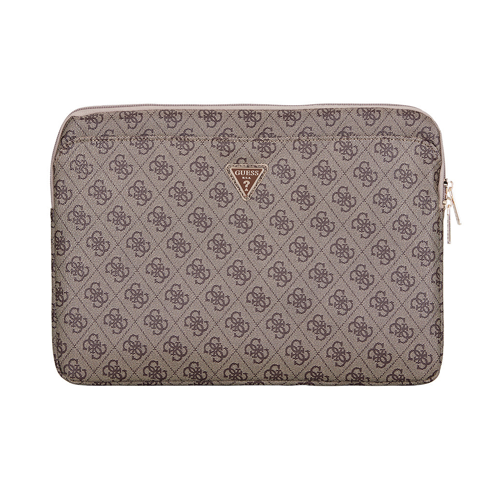 Guess Orjinal Lisanslı 4G Desenli Üçgen Logolu 14 inç Laptop Çantası Kahverengi