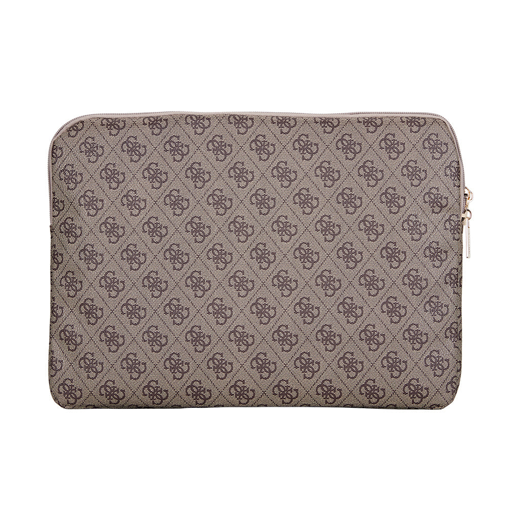 Guess Orjinal Lisanslı 4G Desenli Üçgen Logolu 14 inç Laptop Çantası Kahverengi