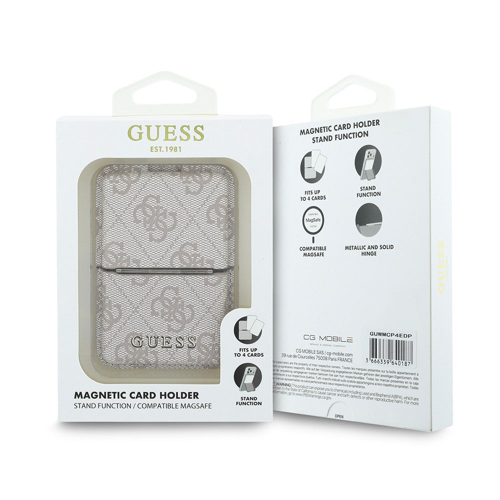 Guess Orjinal Lisanslı 4G Desenli Yazı Logolu Pop-up Magnetik Standlı PU Kartlık Pembe