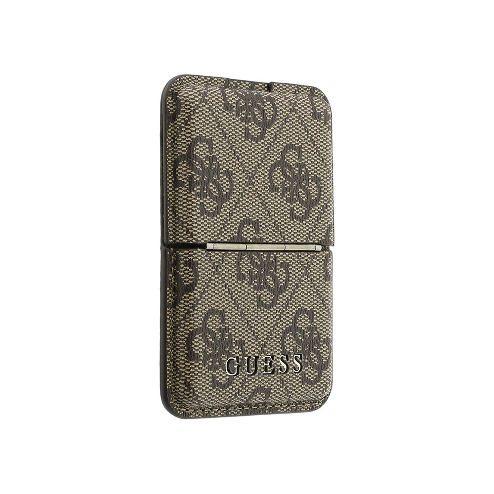 Guess Orjinal Lisanslı 4G Desenli Yazı Logolu Pop-up Magnetik Standlı PU Kartlık Kahverengi