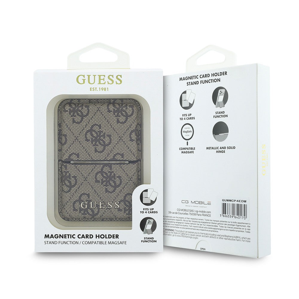 Guess Orjinal Lisanslı 4G Desenli Yazı Logolu Pop-up Magnetik Standlı PU Kartlık Kahverengi