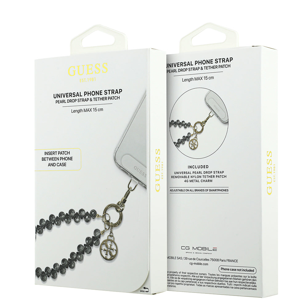 Guess Orjinal Lisanslı 4G Metal Logolu Kristal Taşlı Telefon Bilek Askı Zinciri Siyah