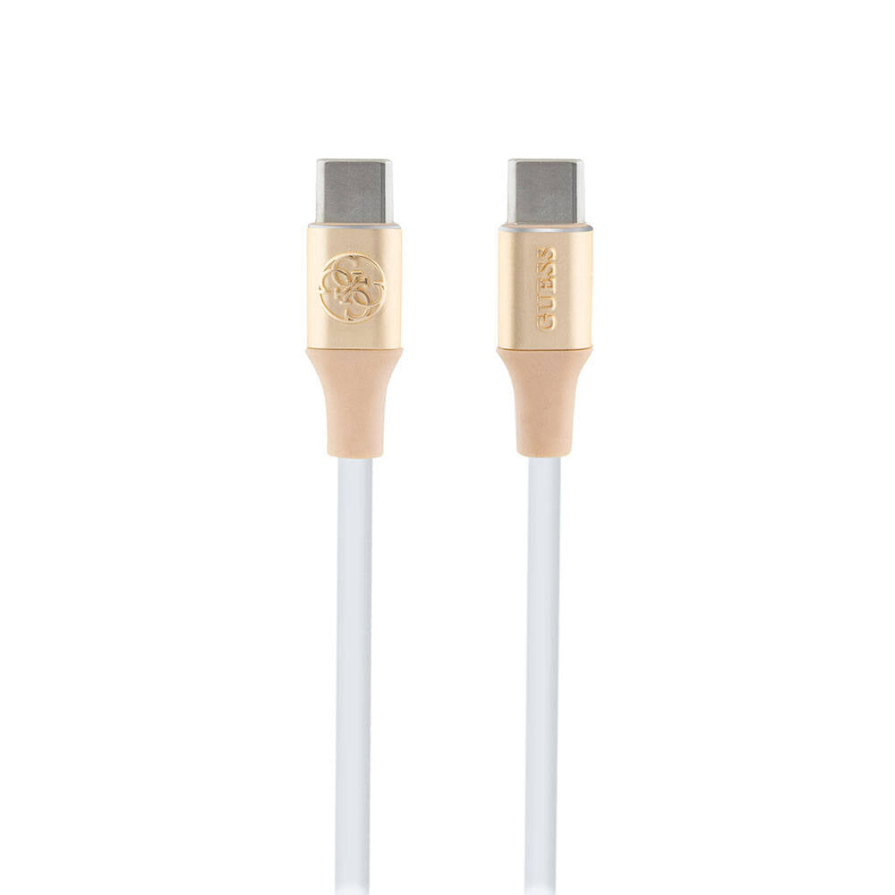 Guess Orjinal Lisanslı 4G ve Yazı Logolu Aydınlatmalı Kablo Ucu Hızlı Şarj Özellikli Type-C To Type-C PD Kablo 3A 1.5m Gold