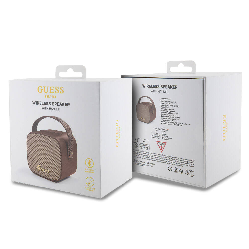 Guess Orjinal Lisanslı Askılı PU Deri Yazı Logolu 5W Bluetooth Speaker Siyah
