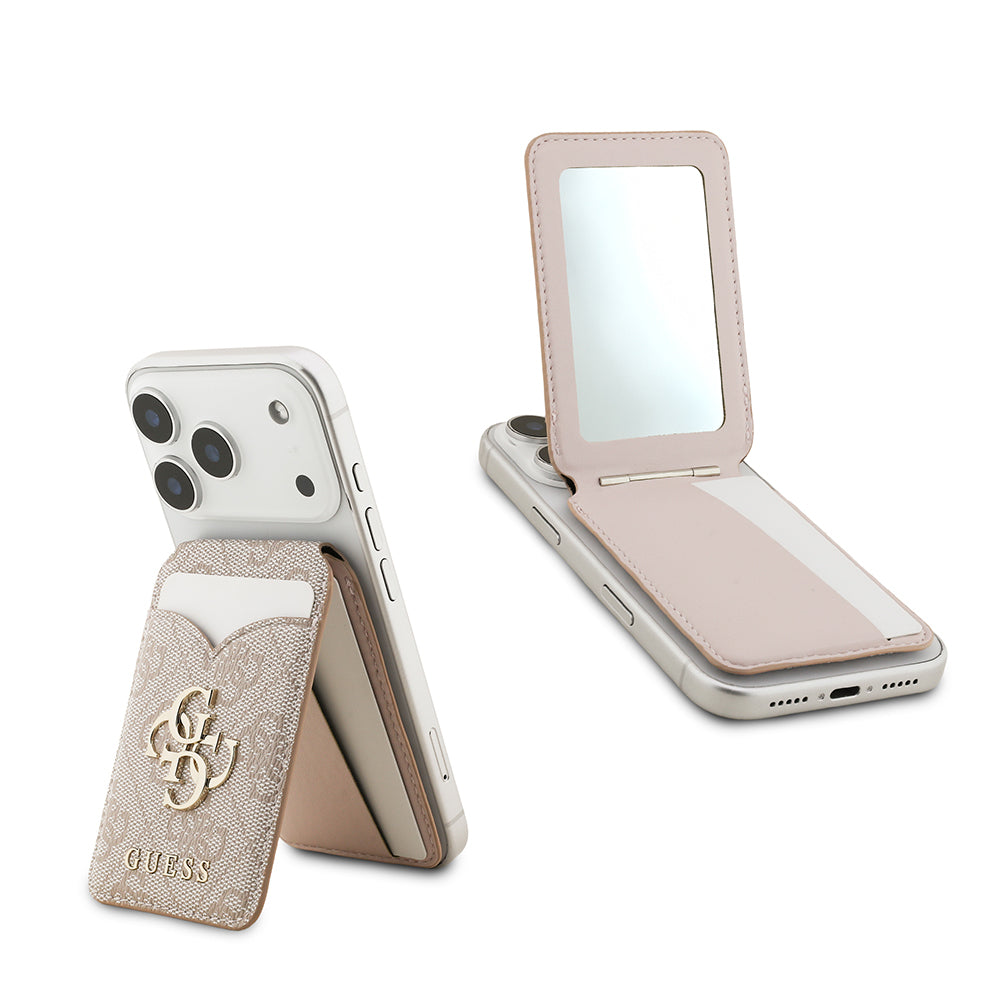 Guess Orjinal Lisanslı Aynalı Metal Büyük 4G Logolu Standlı Magnetik Kartlık Kahverengi