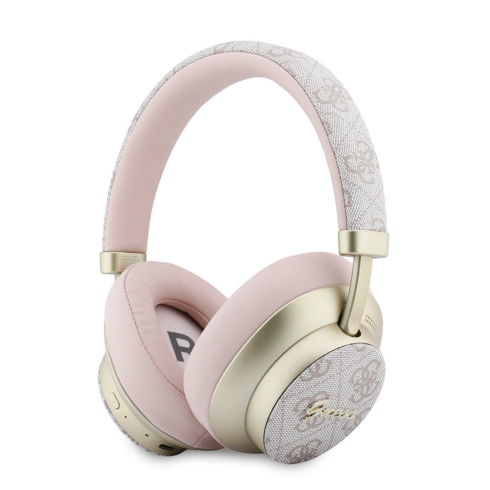 Guess Orjinal Lisanslı ENC PU 4G Desenli Metal Logolu Kulak Üstü Bluetooth Kulaklık v5.4 Pembe