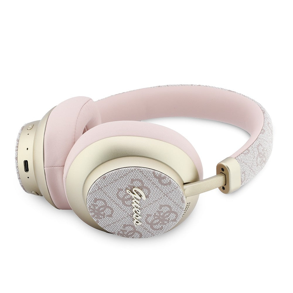 Guess Orjinal Lisanslı ENC PU 4G Desenli Metal Logolu Kulak Üstü Bluetooth Kulaklık v5.4 Pembe