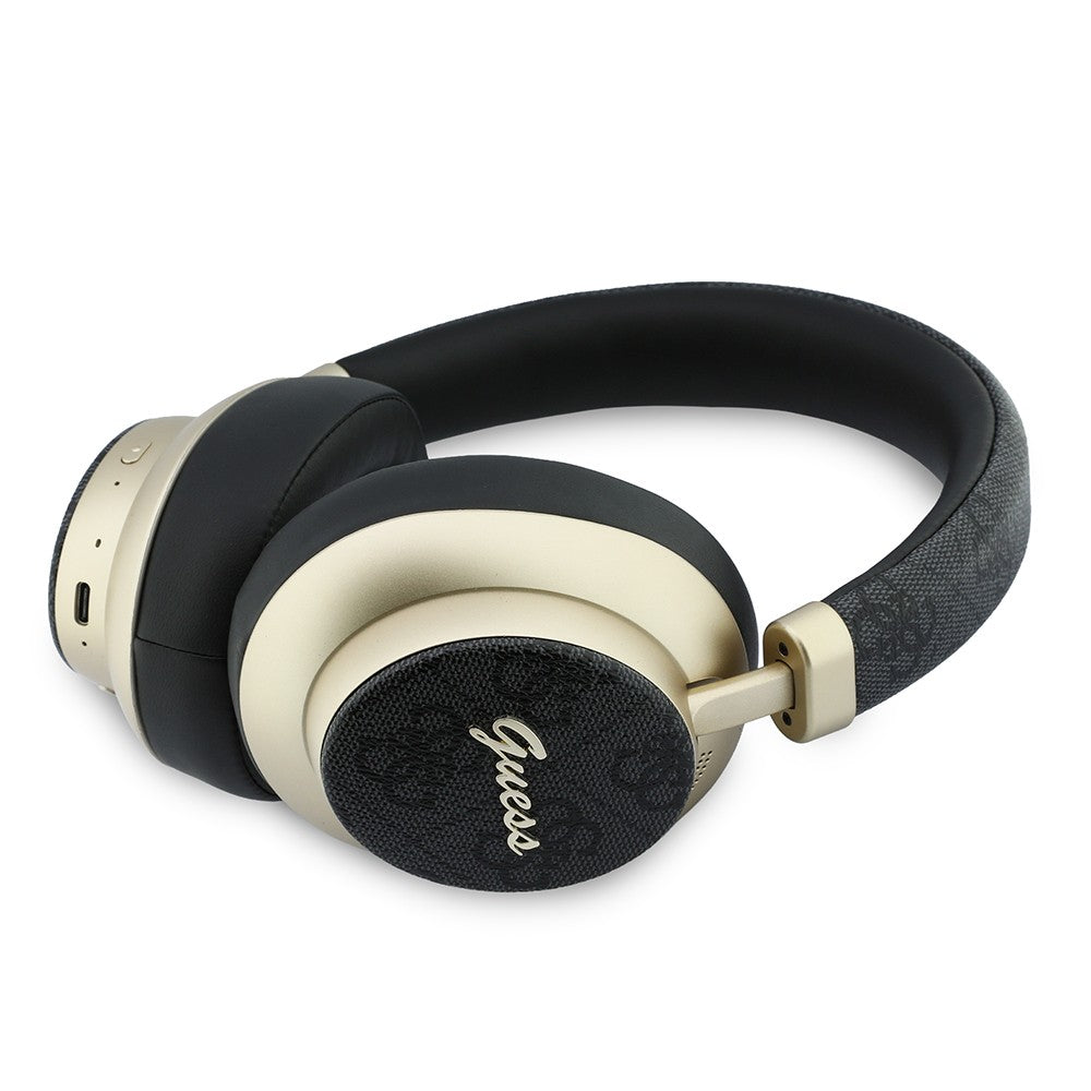 Guess Orjinal Lisanslı ENC PU 4G Desenli Metal Logolu Kulak Üstü Bluetooth Kulaklık v5.4 Siyah
