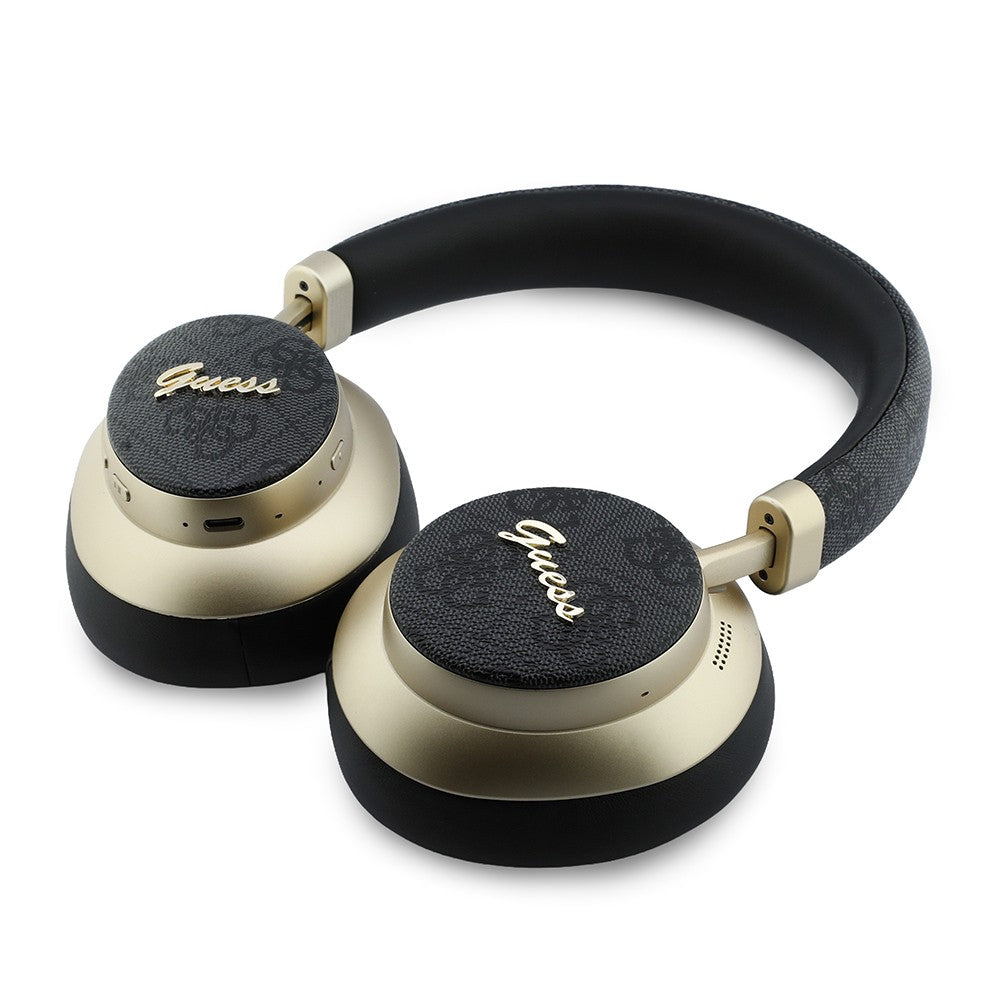 Guess Orjinal Lisanslı ENC PU 4G Desenli Metal Logolu Kulak Üstü Bluetooth Kulaklık v5.4 Siyah