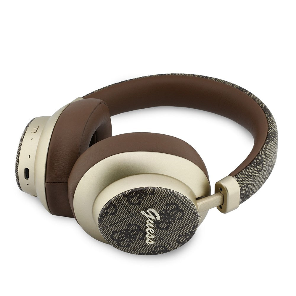 Guess Orjinal Lisanslı ENC PU 4G Desenli Metal Logolu Kulak Üstü Bluetooth Kulaklık v5.4 Kahverengi