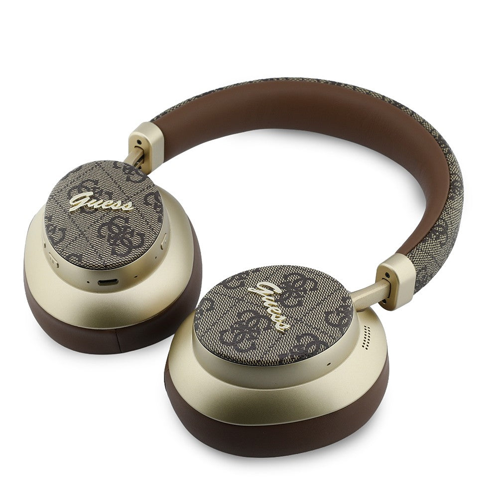 Guess Orjinal Lisanslı ENC PU 4G Desenli Metal Logolu Kulak Üstü Bluetooth Kulaklık v5.4 Kahverengi