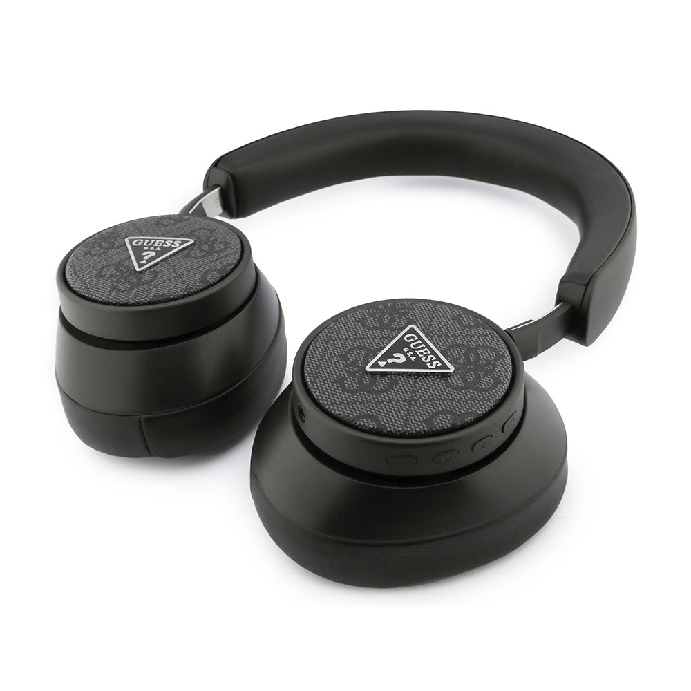 Guess Orjinal Lisanslı ENC PU 4G Desenli Üçgen Logolu Kulak Üstü Bluetooth Kulaklık Siyah