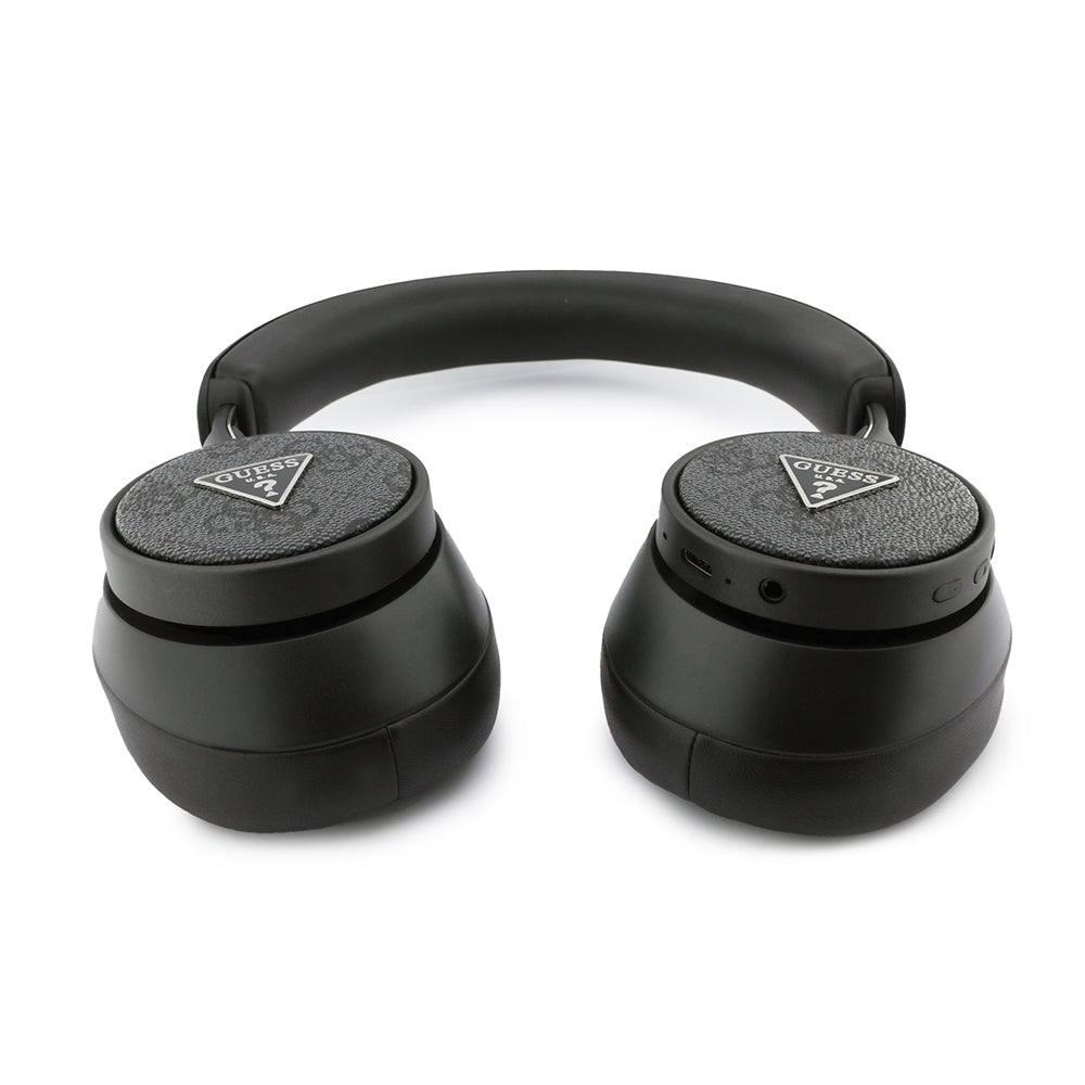 Guess Orjinal Lisanslı ENC PU 4G Desenli Üçgen Logolu Kulak Üstü Bluetooth Kulaklık Siyah