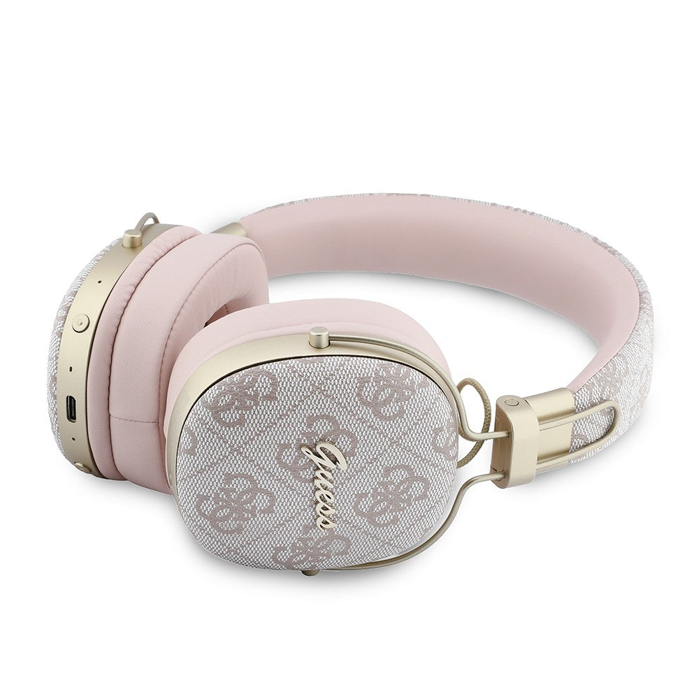 Guess Orjinal Lisanslı ENC Teknolojili PU 4G Desenli Script Logolu Kulak Üstü Bluetooth Kulaklık v5.4 Pembe
