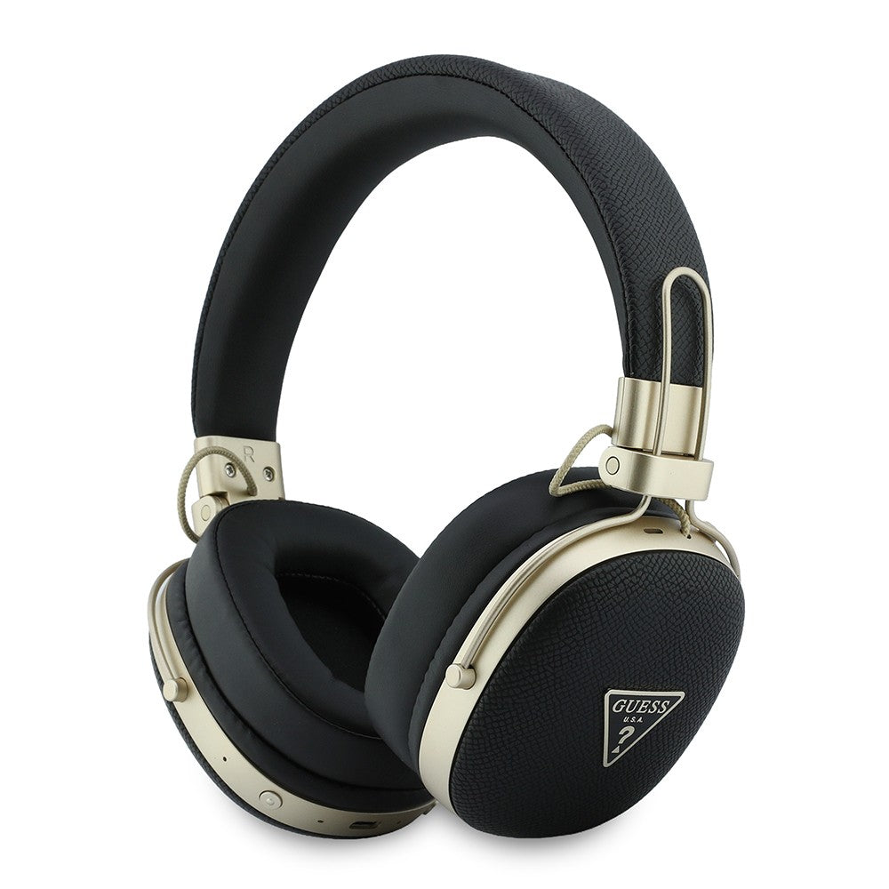 Guess Orjinal Lisanslı ENC Teknolojili PU Üçgen Metal Logolu Kulak Üstü Bluetooth Kulaklık v5.4 Siyah