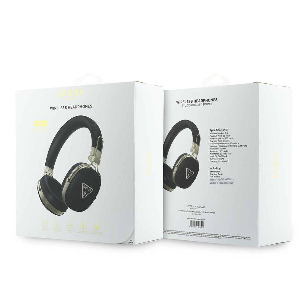 Guess Orjinal Lisanslı ENC Teknolojili PU Üçgen Metal Logolu Kulak Üstü Bluetooth Kulaklık v5.4 Siyah