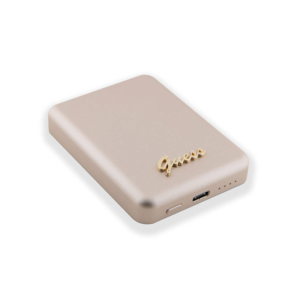 Guess Orjinal Lisanslı Magsafe Şarj Özellikli Metal Yazı Logolu Powerbank 3000mAh 5W Siyah