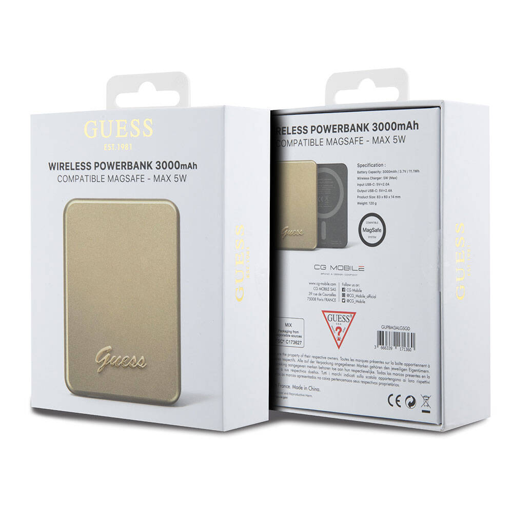 Guess Orjinal Lisanslı Magsafe Şarj Özellikli Metal Yazı Logolu Powerbank 3000mAh 5W Siyah