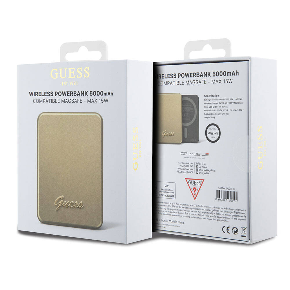Guess Orjinal Lisanslı Magsafe Şarj Özellikli Metal Yazı Logolu Powerbank 5000mAh 15W Siyah