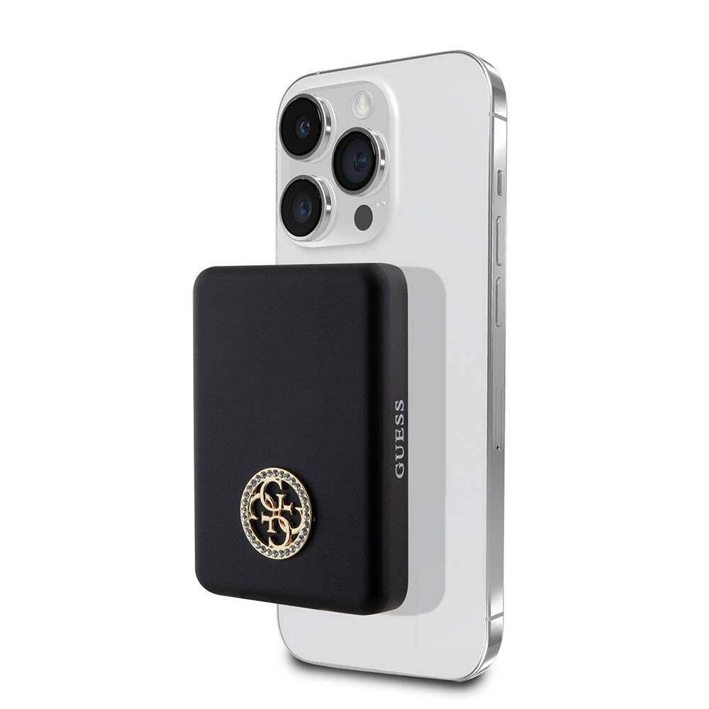 Guess Orjinal Lisanslı Magsafe Şarj Özellikli Taşlı 4G Logolu Powerbank 3000mAh 5W Siyah