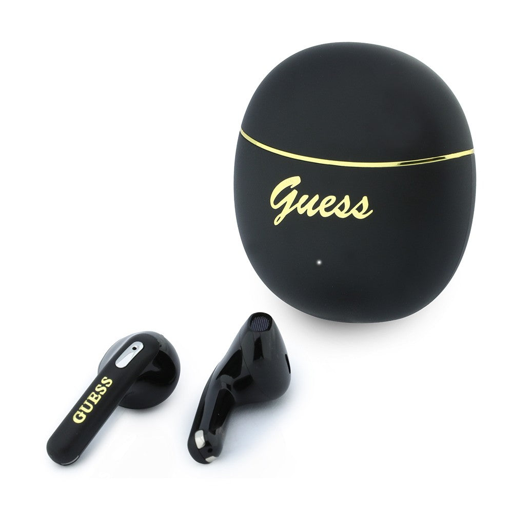 Guess Orjinal Lisanslı Metal Yazı Logolu Kulak içi TWS Kulaklık ve Speaker Hoparlör 2in1 Set Siyah