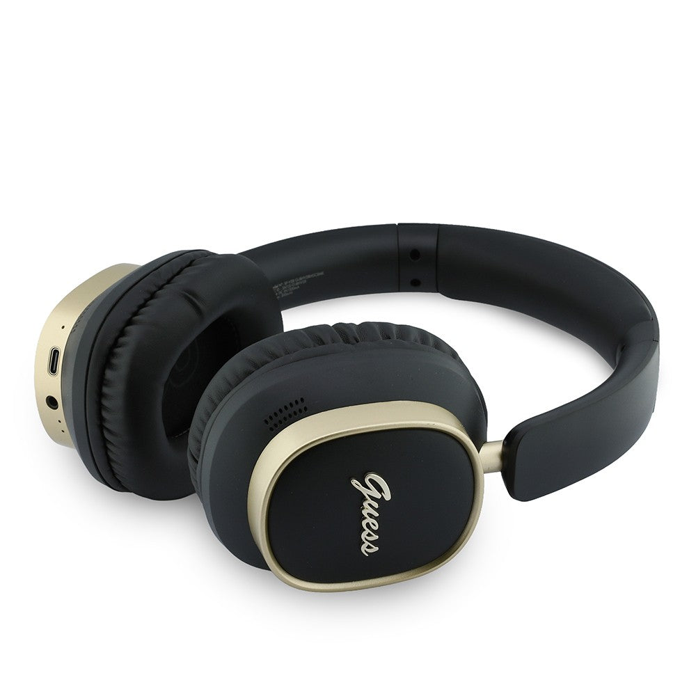 Guess Orjinal Lisanslı Metal Yazı Logolu Kulak Üstü Kulaklık ve Speaker Hoparlör 2in1 Set Siyah