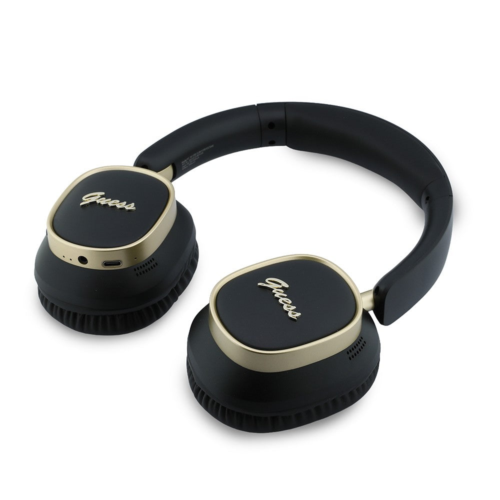 Guess Orjinal Lisanslı Metal Yazı Logolu Kulak Üstü Kulaklık ve Speaker Hoparlör 2in1 Set Siyah