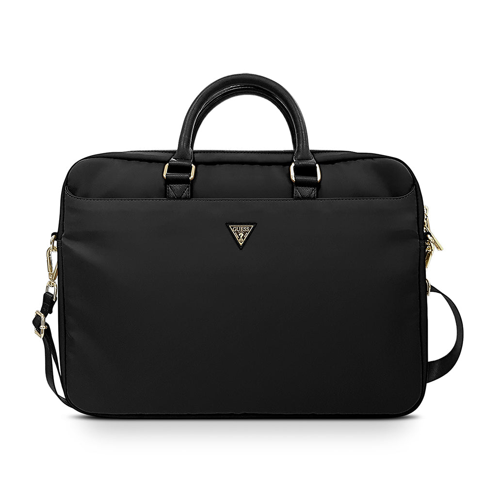 Guess Orjinal Lisanslı Naylon Kumaş Metal Üçgen Logolu Omuz Askılı 15-16 inç Laptop Çantası Siyah