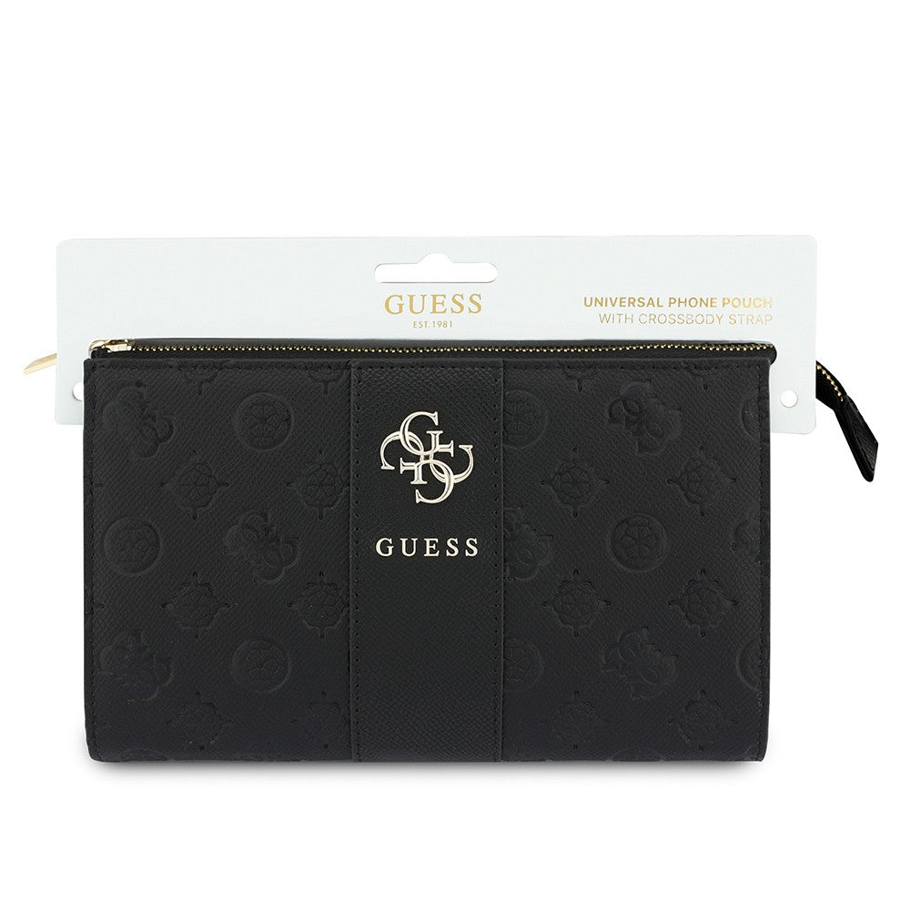Guess Orjinal Lisanslı Peony ve 4G Desenli Şerit Detaylı Metal Logolu Omuz Askılı El Çantası Siyah