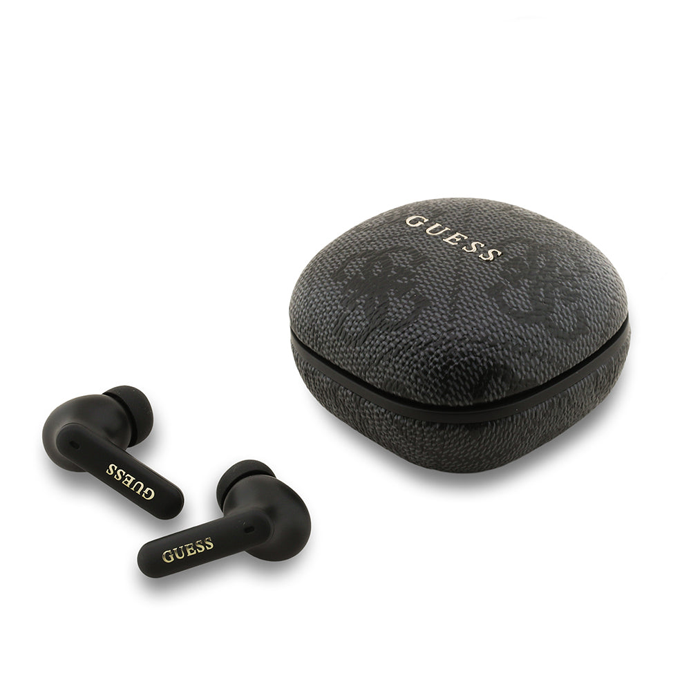 Guess Orjinal Lisanslı PU 4G Desenli Klasik Metal Yazı Logolu TWS Kulak İçi Bluetooth Kulaklık Siyah