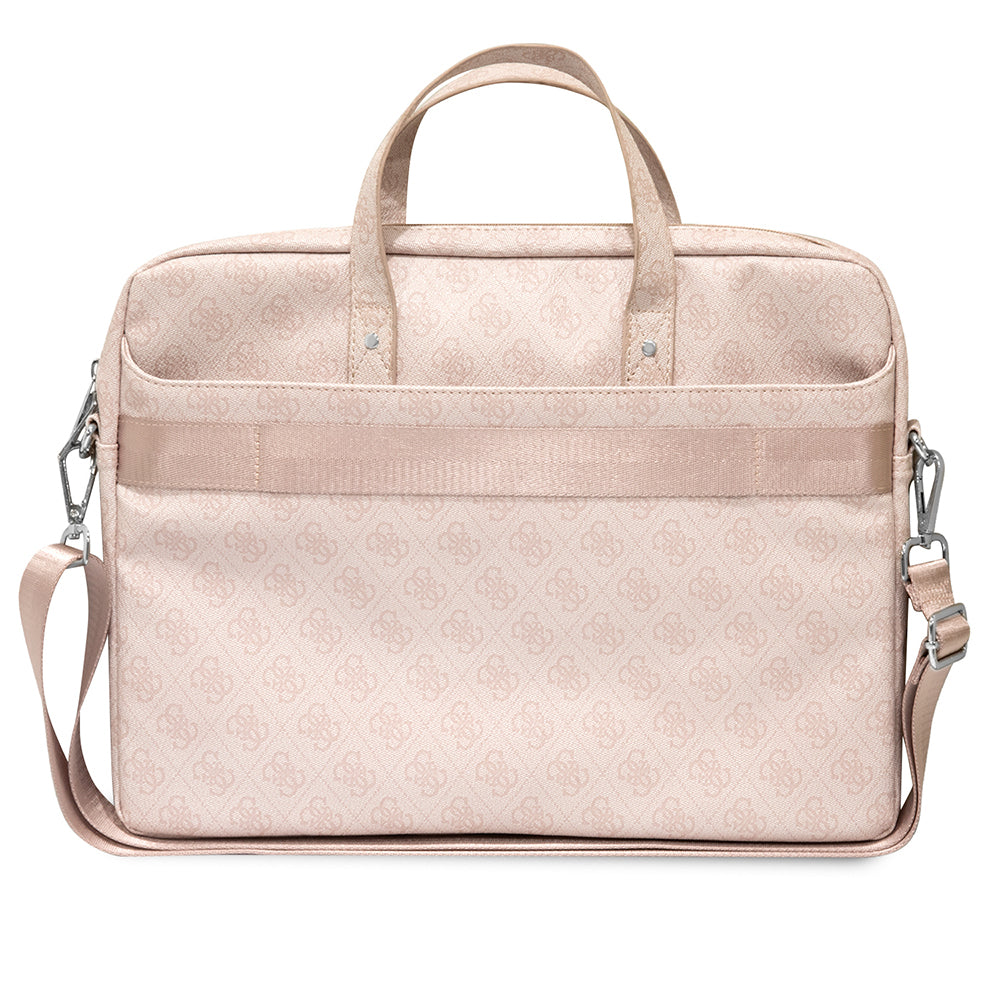 Guess Orjinal Lisanslı Sıcak Damgalı 4G Desenli Üçgen Logolu Omuz Askılı 15-16 inç Laptop Çantası Pembe