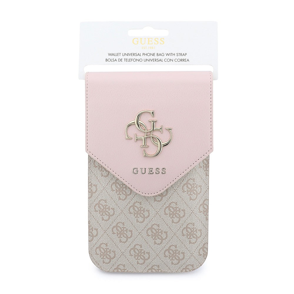 Guess Orjinal Lisanslı V Kapak Tasarımlı 4G Desenli Büyük Logolu Kartlıklı Askılı Çanta Pembe