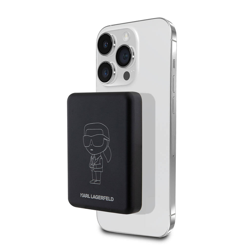 Karl Lagerfeld Led Işıklı Göstergeli Magsafe Magnetik Orjinal Lisanslı Powerbank 5000 Mah Siyah