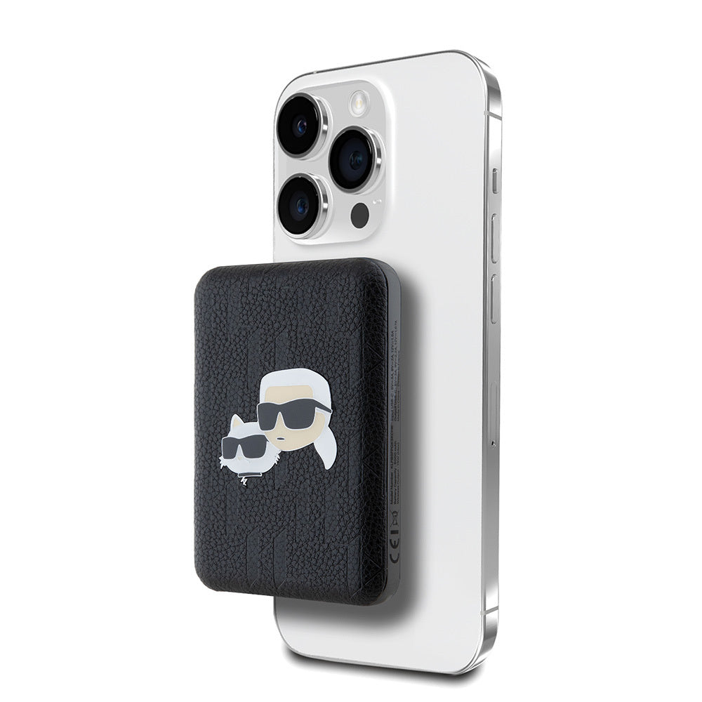 Karl Lagerfeld Orijinal Lisanslı M-safe Şarj Özellikli Led Işık Göstergeli Metal Logolu PU Deri Powerbank 5000mAh Siyah